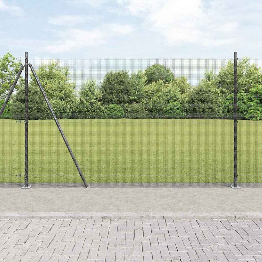Hecke Met Palen 1.5 X 10 M Staal Grijs 10 x 1.5 m (12 x 12 mm gaas)