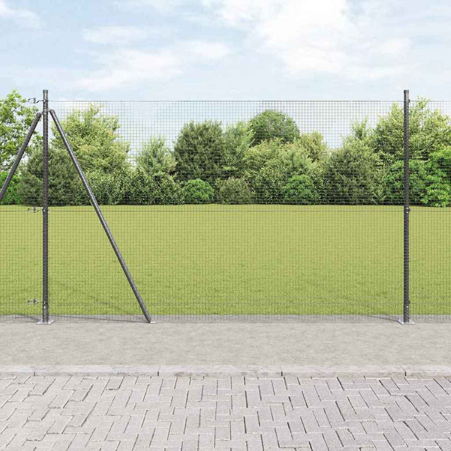Hecke Met Palen 1.5 X 10 M Staal Grijs 10 x 1,5 m (19 x 19 mm gaas)