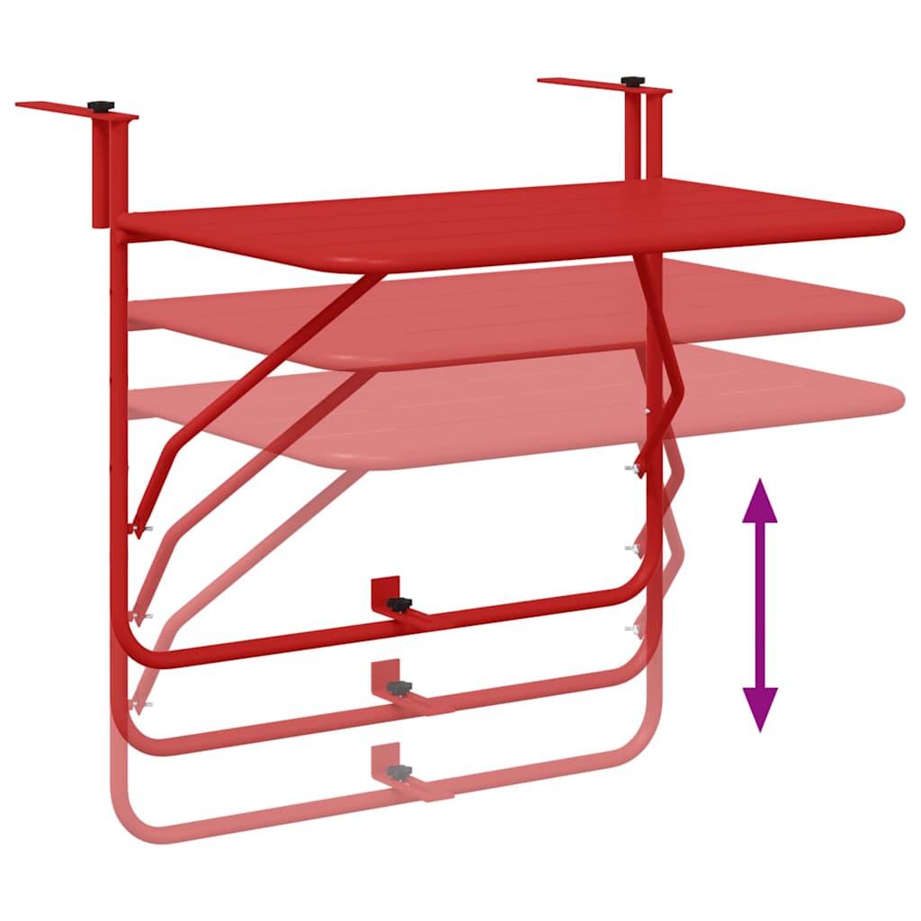 Hangende Balkon Tafel 60 X 39 X 65 Cm Staal Rood