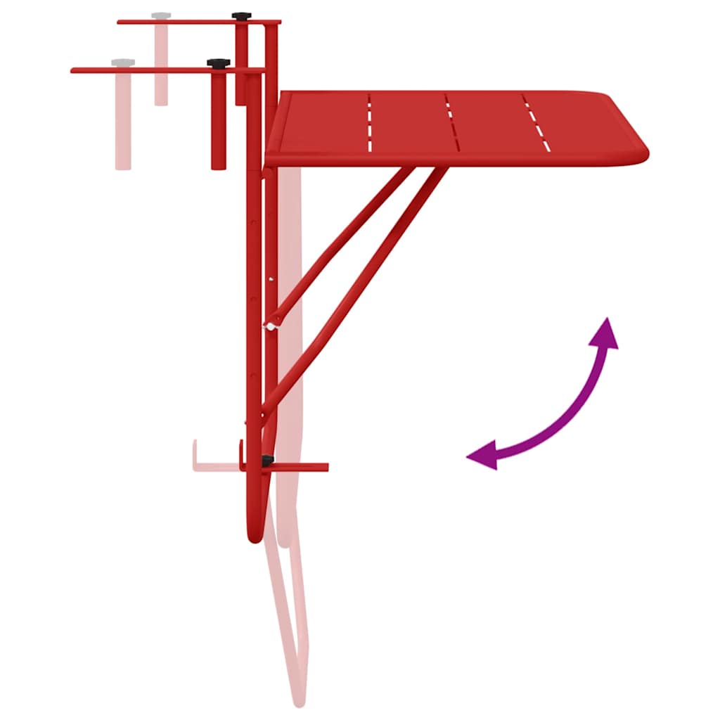 Hangende Balkon Tafel 60 X 39 X 65 Cm Staal Rood