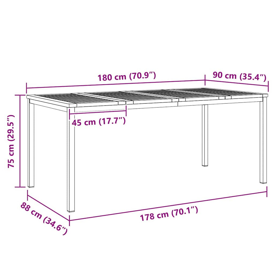 EetTafel Bruin 180 x 90 x 75 cm Massief Teakhout