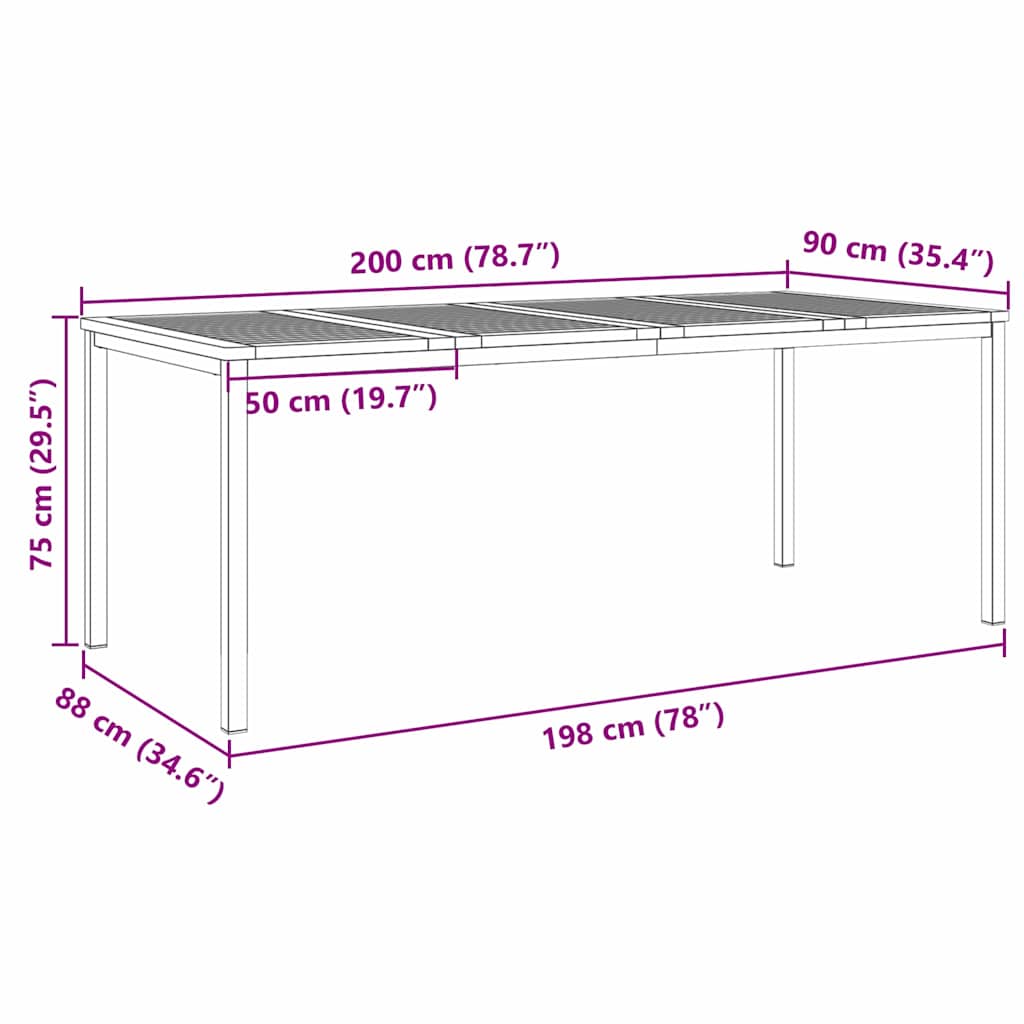 EetTafel Bruin 200 x 90 x 75 cm Massief Teakhout