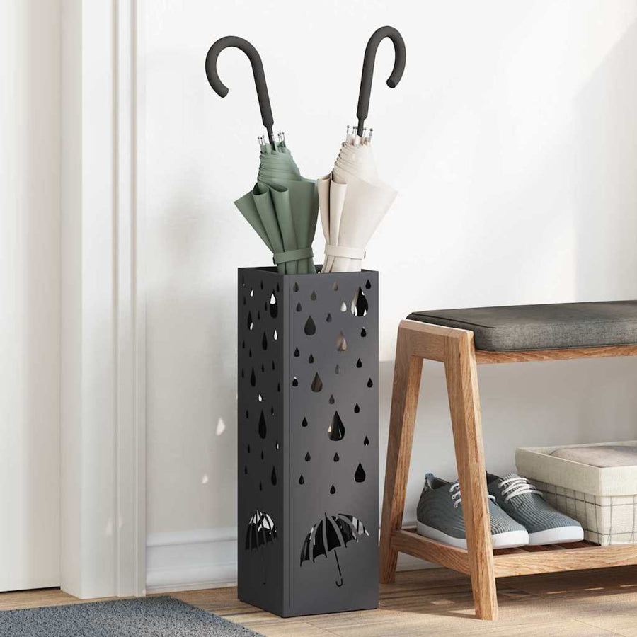 Paraplu Standaard met opslag Zwart 15,5 x 15,5 x 49 cm Metaal