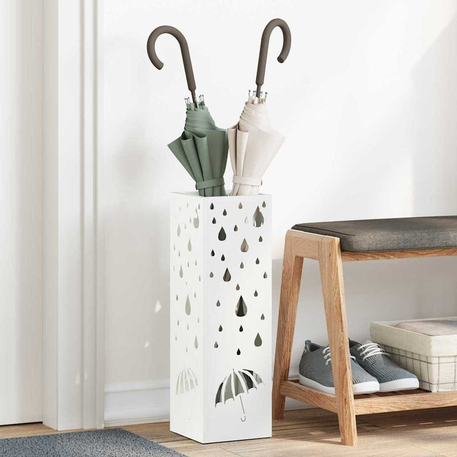 Paraplu Standaard met opslag Wit 15,5 x 15,5 x 49 cm Metaal