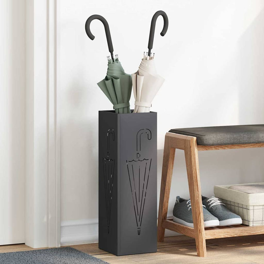 Paraplu Standaard met opslag Zwart 15,5 x 15,5 x 49 cm Metaal
