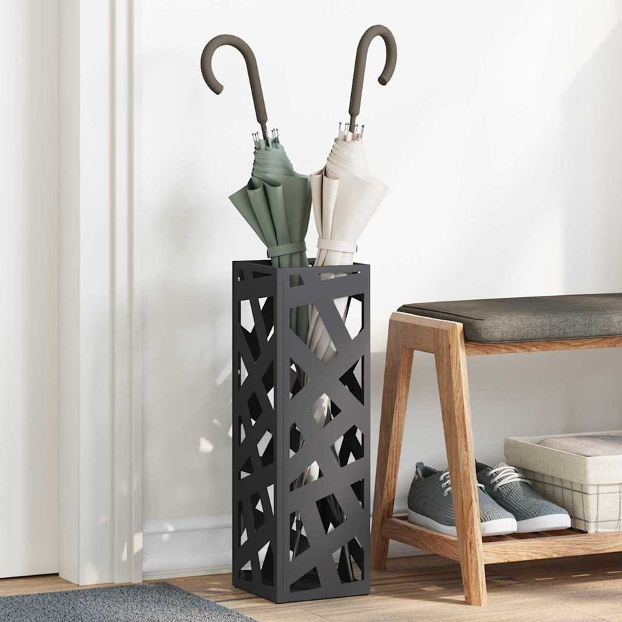 Paraplu Standaard met opslag Zwart 15,5 x 15,5 x 49 cm Metaal