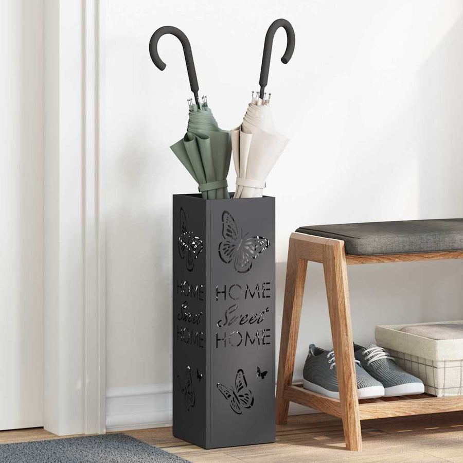 Paraplu Standaard met opslag Zwart 15,5 x 15,5 x 49 cm Metaal
