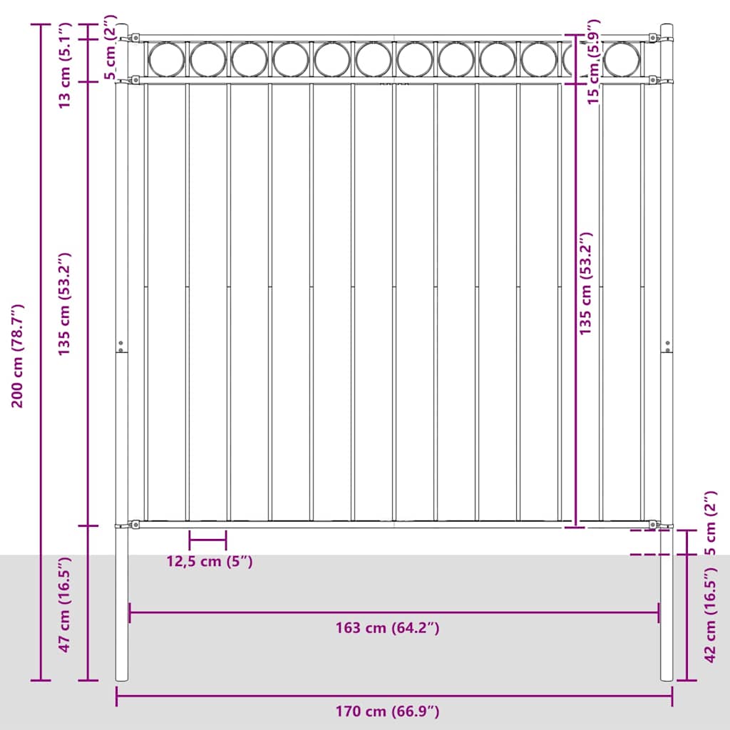 Hecelement Grijs 170 x 200 cm Staal