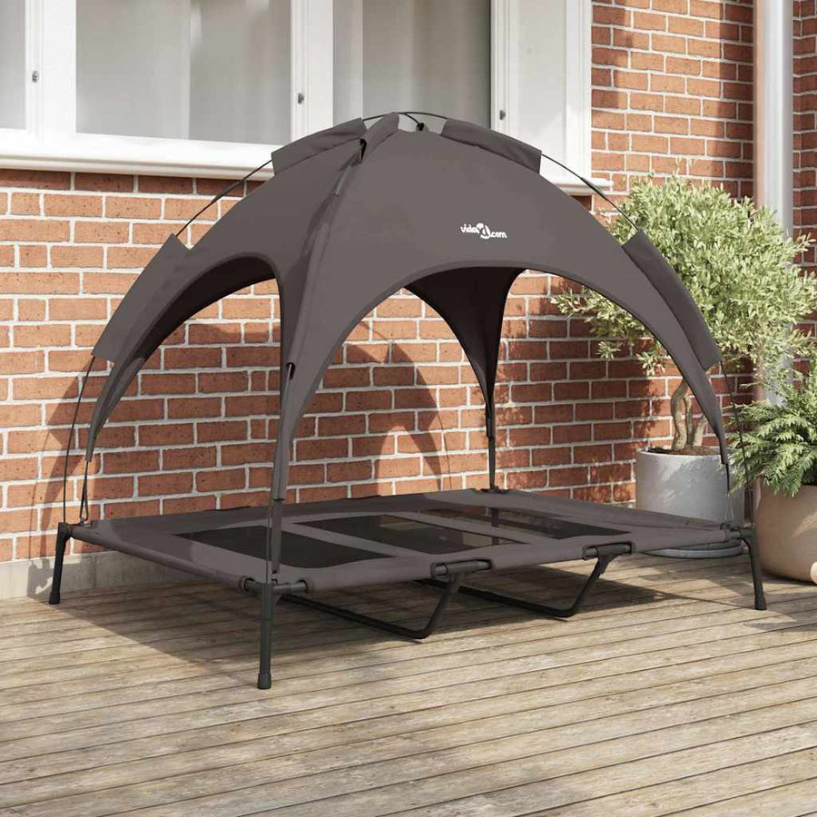 Verhoogd Hond Bed Met Verwijderbaar Dak Xl Staal 122 x 93 x 106.5 cm Bruin