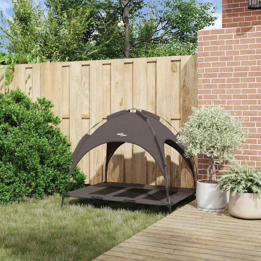 Verhoogd Hond Bed Met Verwijderbaar Dak Xl Staal 122 x 93 x 106.5 cm Bruin