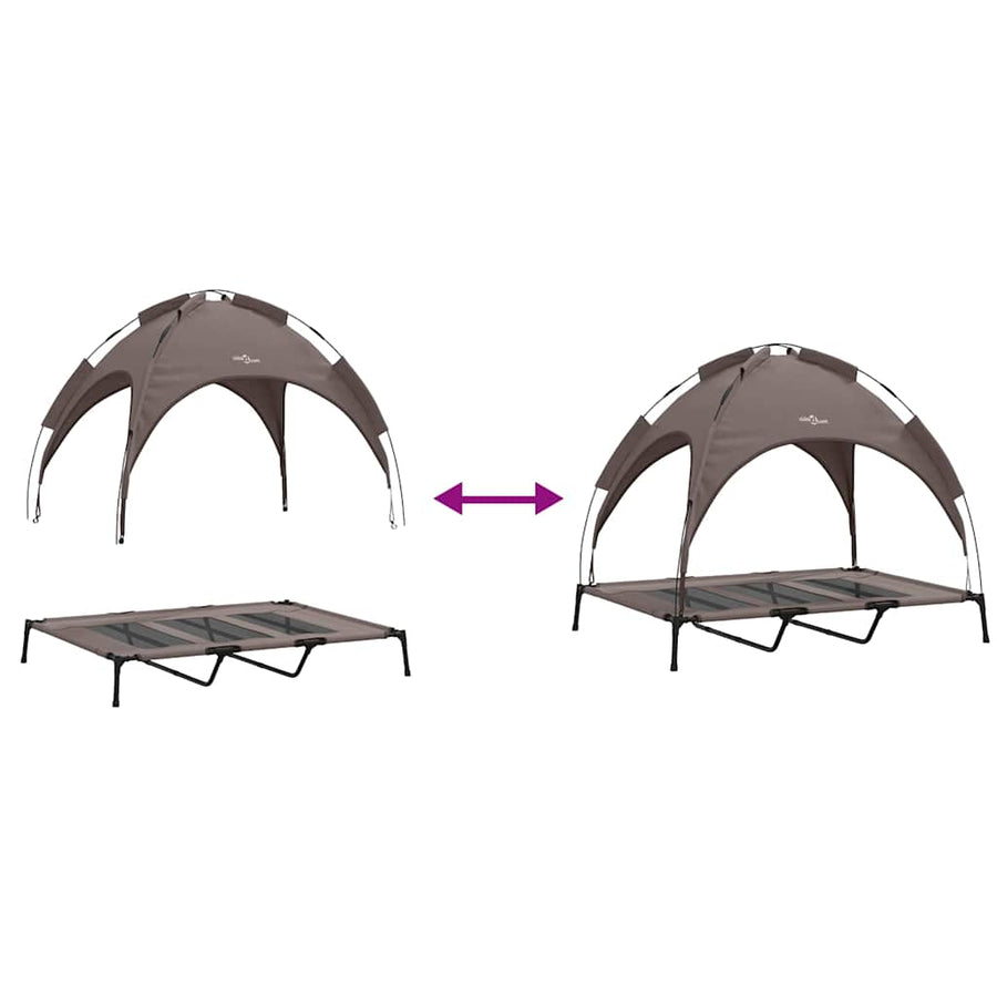 Verhoogd Hond Bed Met Verwijderbaar Dak Xl Staal 122 x 93 x 106.5 cm Bruin