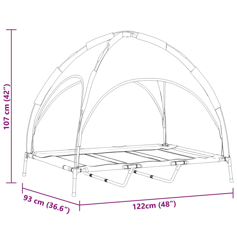 Verhoogd Hond Bed Met Verwijderbaar Dak Xl Staal 122 x 93 x 106.5 cm Bruin