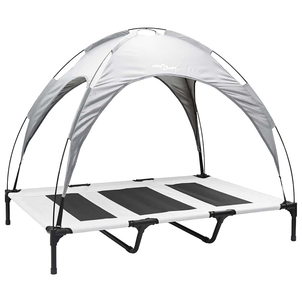 Verhoogd Hondenbed Met Afneembare Luifel Xl Staal 122 x 93 x 106.5 cm Zilvergrijs