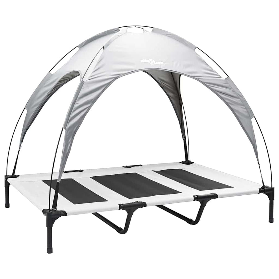 Verhoogd Hondenbed Met Afneembare Luifel Xl Staal 122 x 93 x 106.5 cm Zilvergrijs