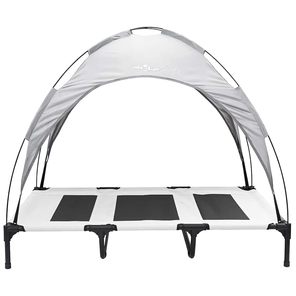 Verhoogd Hondenbed Met Afneembare Luifel Xl Staal 122 x 93 x 106.5 cm Zilvergrijs