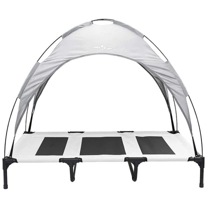 Verhoogd Hondenbed Met Afneembare Luifel Xl Staal 122 x 93 x 106.5 cm Zilvergrijs