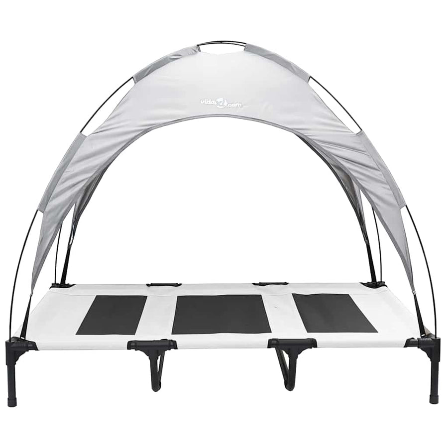Verhoogd Hondenbed Met Afneembare Luifel Xl Staal 122 x 93 x 106.5 cm Zilvergrijs