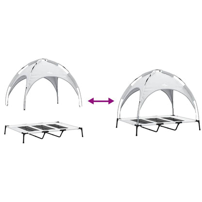 Verhoogd Hondenbed Met Afneembare Luifel Xl Staal 122 x 93 x 106.5 cm Zilvergrijs