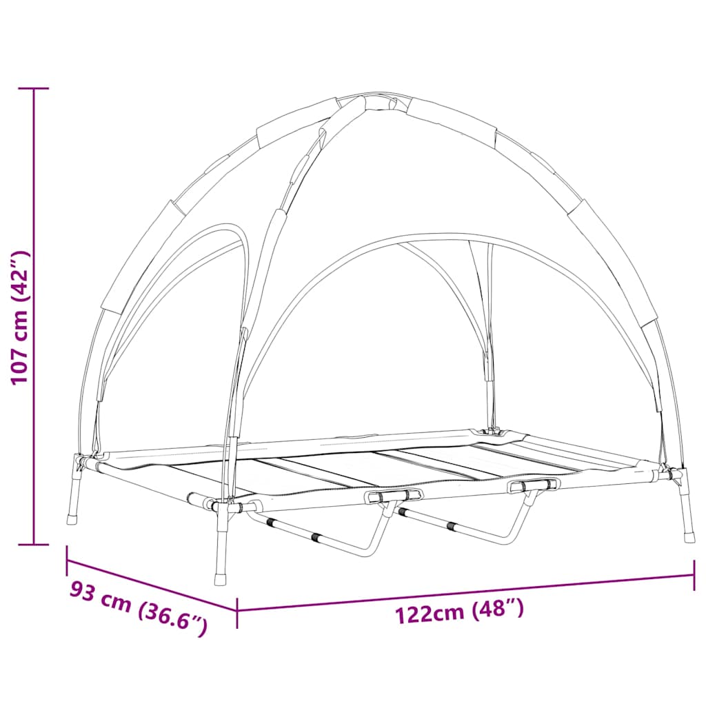 Verhoogd Hondenbed Met Afneembare Luifel Xl Staal 122 x 93 x 106.5 cm Zilvergrijs