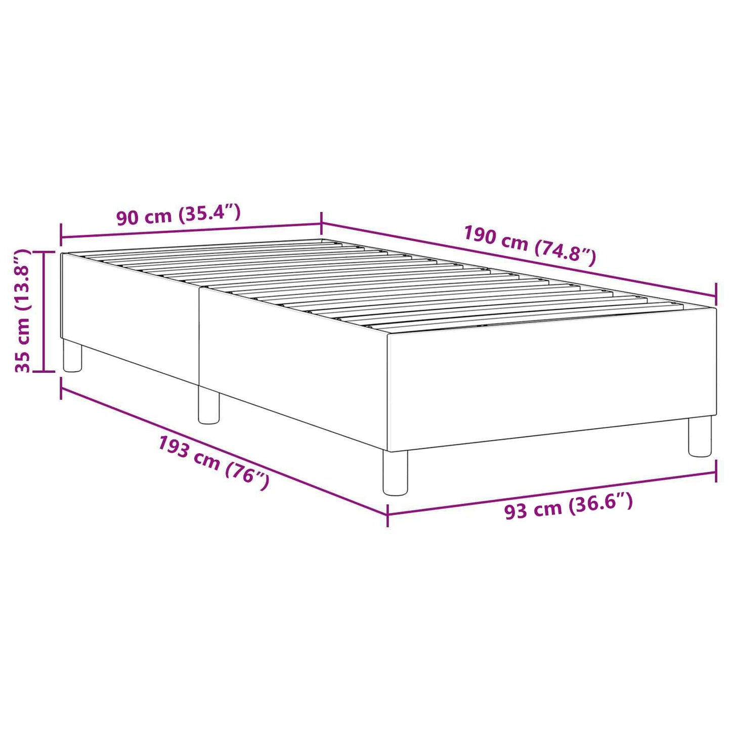 Platform bedframe Donkergrijs 90 x 190 cm Katoen Stof