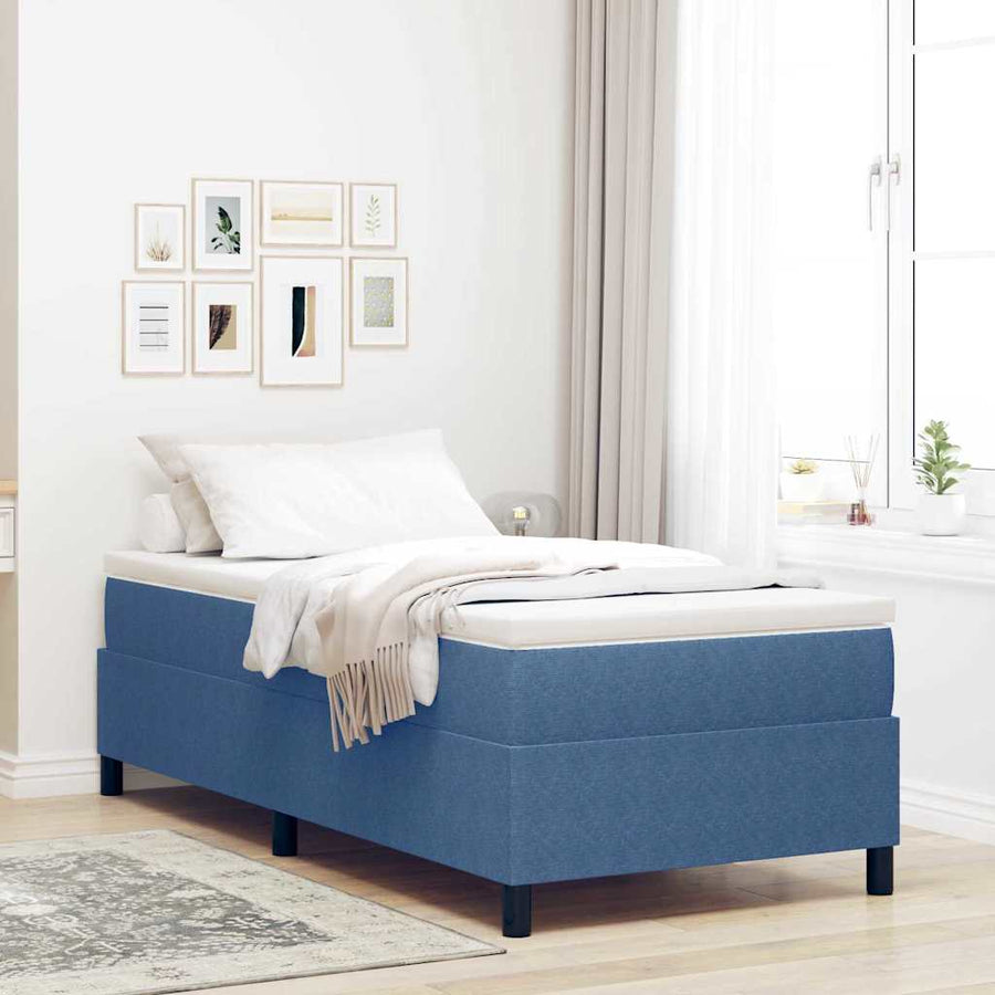 Boxspringbed En Wit Katoen Stof 100 x 200 cm Blauw
