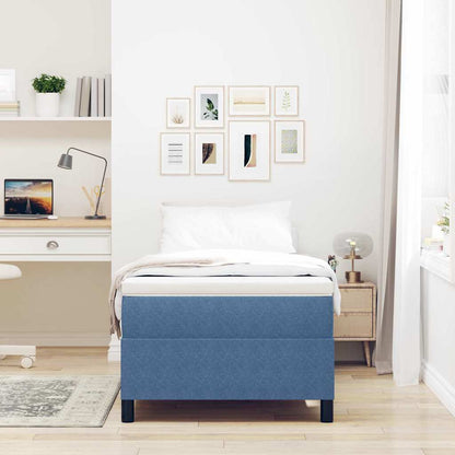 Boxspringbed En Wit Katoen Stof 100 x 200 cm Blauw
