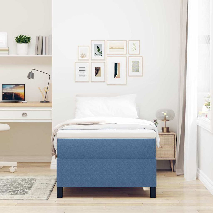 Boxspringbed En Wit Katoen Stof 100 x 200 cm Blauw