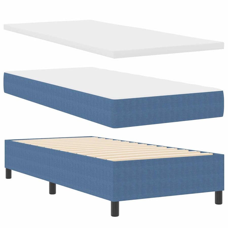 Boxspringbed En Wit Katoen Stof 100 x 200 cm Blauw