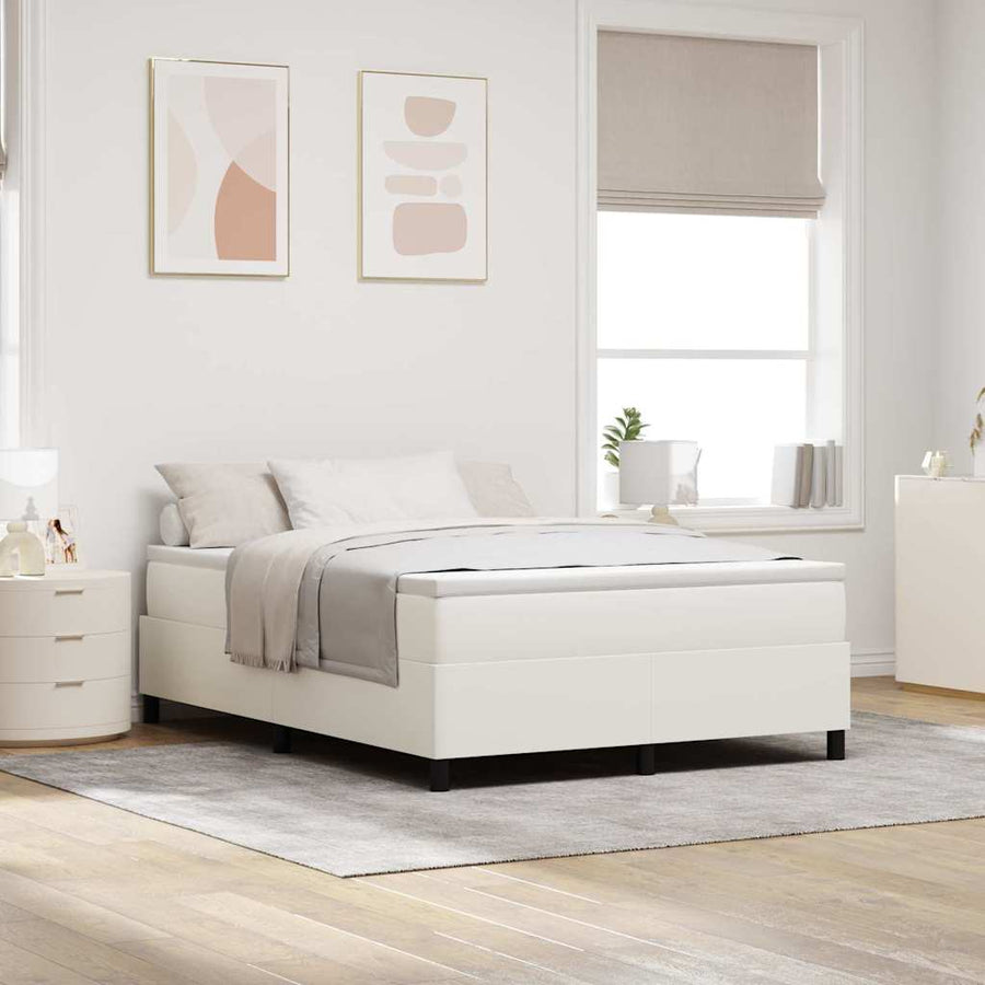 Boxspring Bed En Wit 203 X 140 X 60 Cm Katoenen Stof 140 x 190 cm Crème