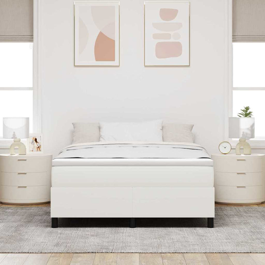 Boxspring Bed En Wit 203 X 140 X 60 Cm Katoenen Stof 140 x 190 cm Crème