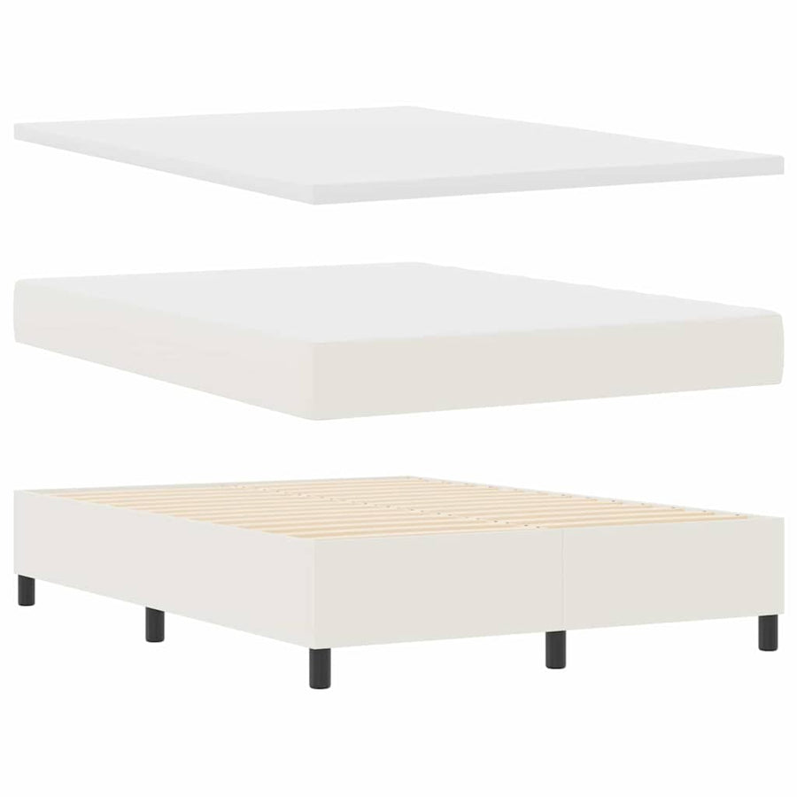 Boxspring Bed En Wit 203 X 140 X 60 Cm Katoenen Stof 140 x 190 cm Crème