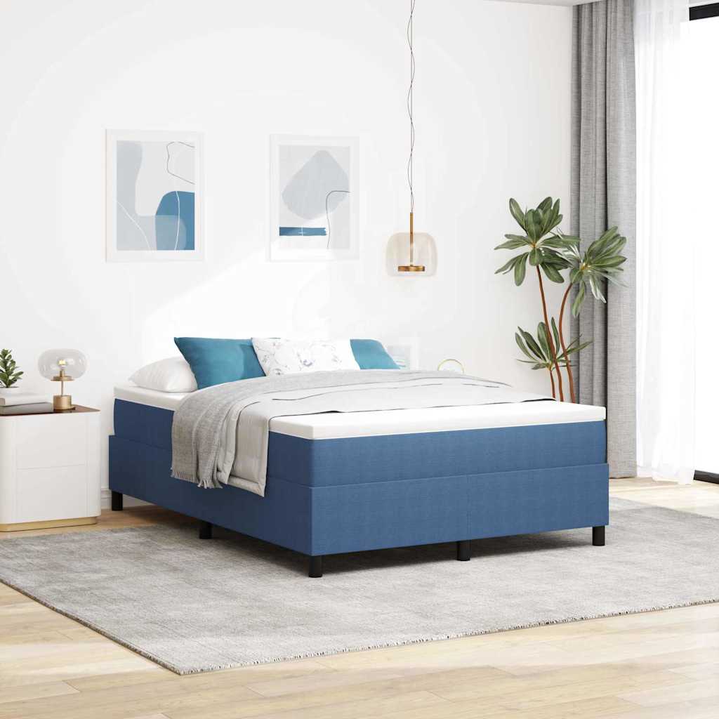 Boxspring bed Blauw en Wit 203 x 160 x 60 cm Katoenen stof