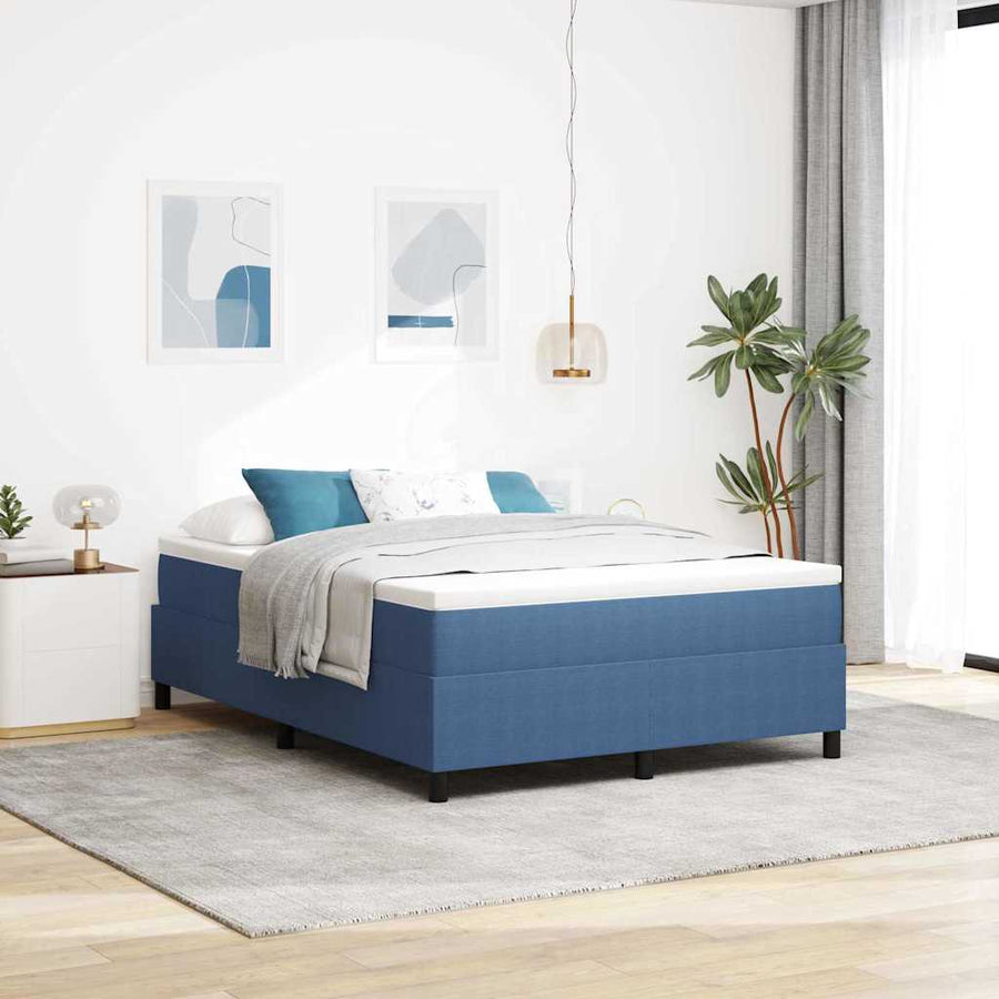 Boxspring bed Blauw en Wit 203 x 160 x 60 cm Katoenen stof