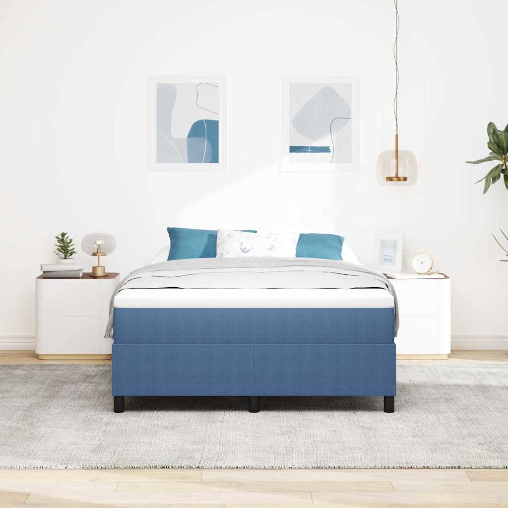 Boxspring bed Blauw en Wit 203 x 160 x 60 cm Katoenen stof