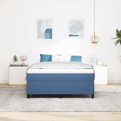 Boxspring bed Blauw en Wit 203 x 160 x 60 cm Katoenen stof