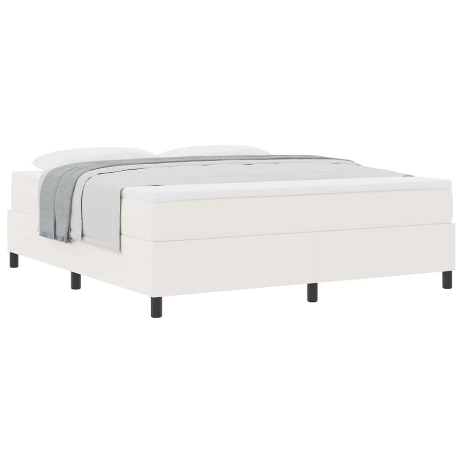 Boxspring Bed En Wit 203 X 180 X 60 Cm Katoenen Stof 180 x 200 cm Crème