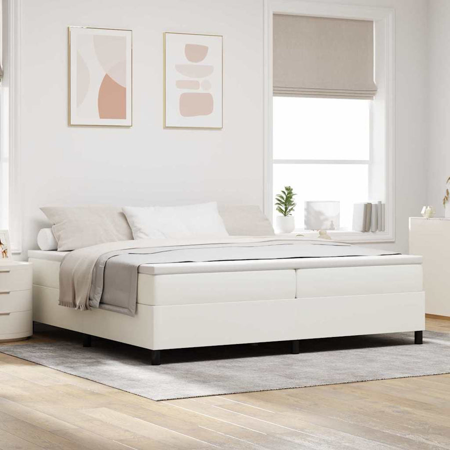 Boxspring Bed En Wit 203 X 200 X 60 Cm Katoenen Stof 200 x 200 cm Crème