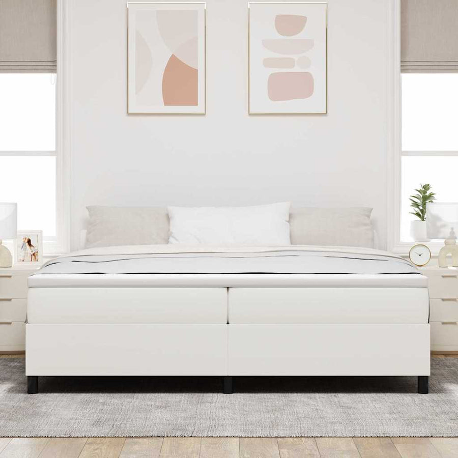 Boxspring Bed En Wit 203 X 200 X 60 Cm Katoenen Stof 200 x 200 cm Crème