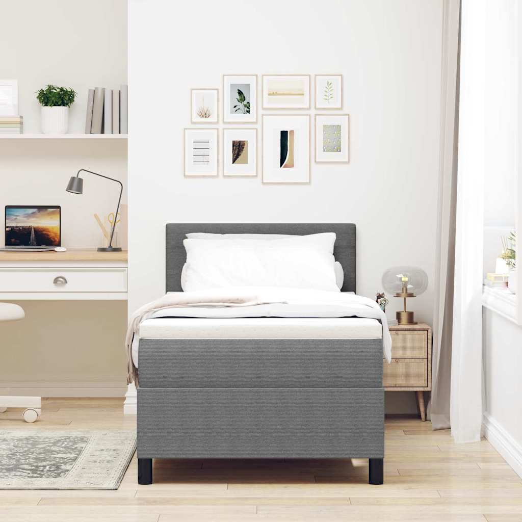 Boxspringbed Lichtgrijs en wit. 100 x 200 cm Katoen Stof