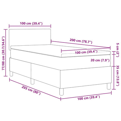 Boxspringbed Donkergrijs en Wit 100 x 200 cm Katoen Stof