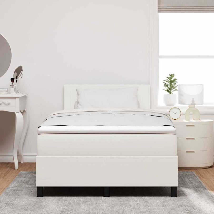 Boxspring Bed En Wit 193 X 120 X 88 Cm Katoenen Stof 120 x 190 cm Crème Laag hoofdbord