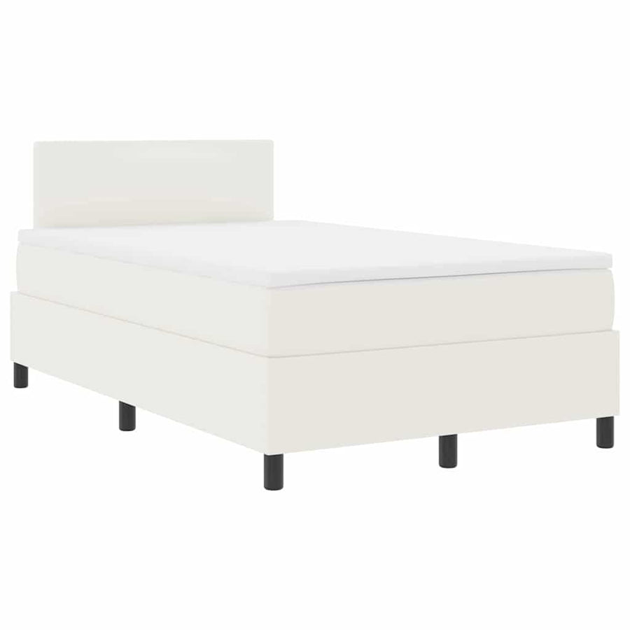 Boxspring Bed En Wit 193 X 120 X 88 Cm Katoenen Stof 120 x 190 cm Crème Laag hoofdbord