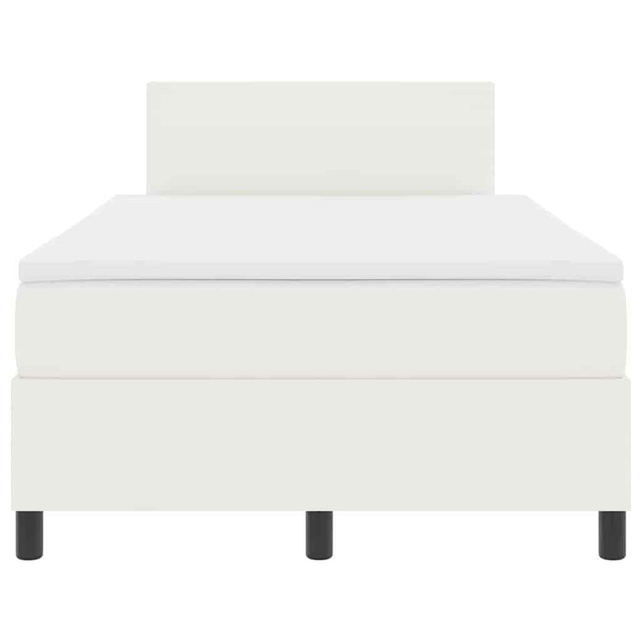 Boxspring Bed En Wit 193 X 120 X 88 Cm Katoenen Stof 120 x 190 cm Crème Laag hoofdbord