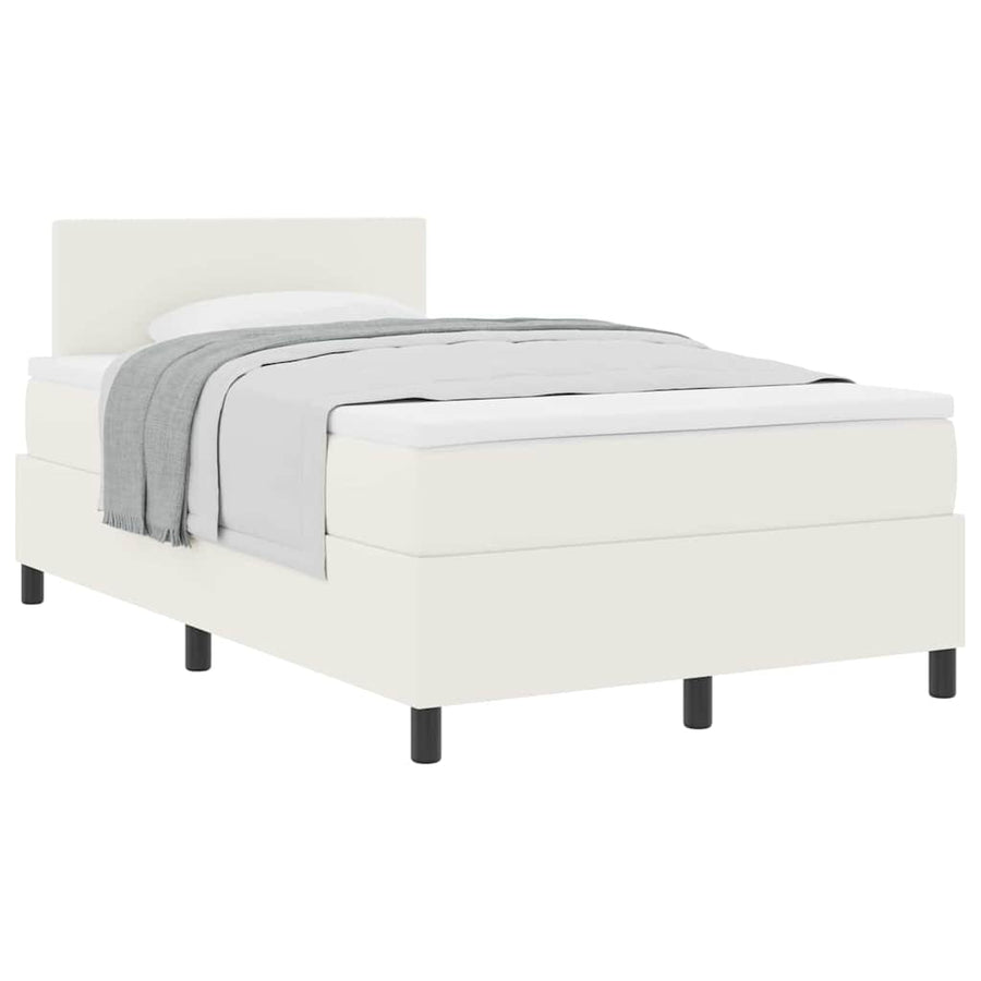 Boxspring Bed En Wit 193 X 120 X 88 Cm Katoenen Stof 120 x 190 cm Crème Laag hoofdbord