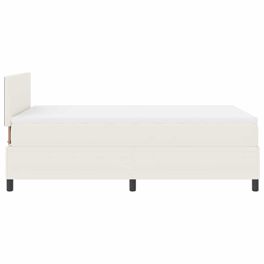 Boxspring Bed En Wit 193 X 120 X 88 Cm Katoenen Stof 120 x 190 cm Crème Laag hoofdbord