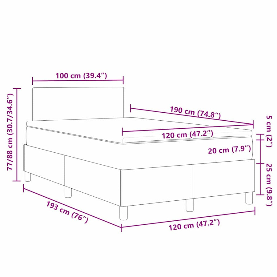Boxspring Bed En Wit 193 X 120 X 88 Cm Katoenen Stof 120 x 190 cm Crème Laag hoofdbord