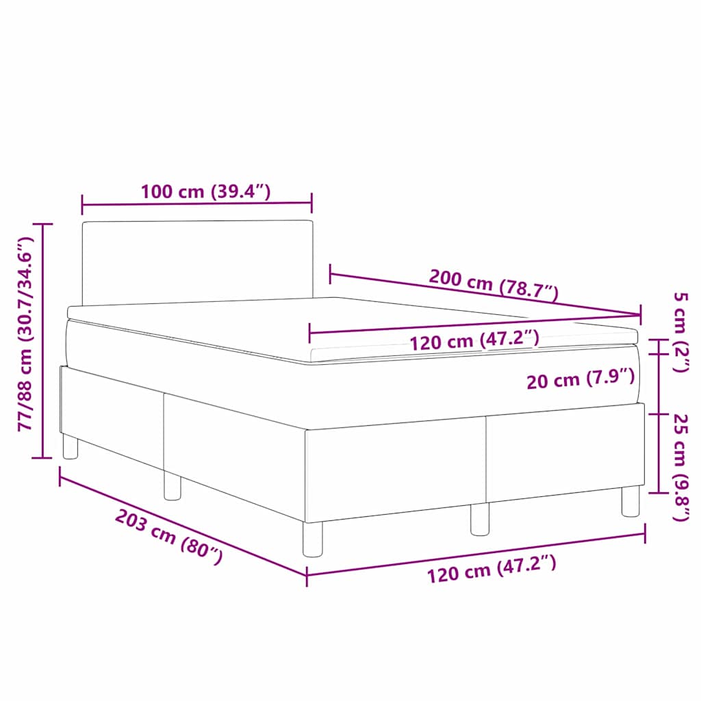 Boxspringbed Donkergrijs en Wit 120 x 200 cm Katoen Stof