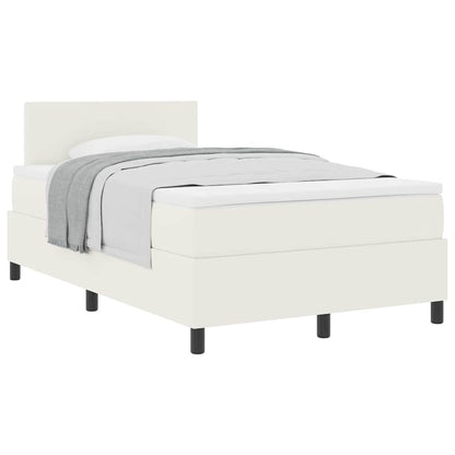 Boxspring Bed En Wit 203 X 120 X 88 Cm Katoenen Stof 120 x 200 cm Crème Laag hoofdbord