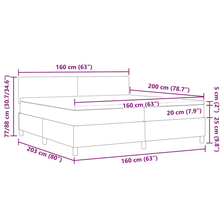 Boxspringbed Lichtgrijs en wit. 160 x 200 cm Katoen Stof
