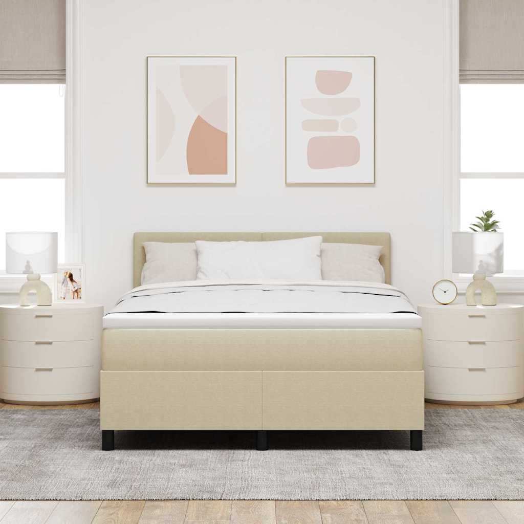 Boxspringbed Lichtgrijs en wit. 160 x 200 cm Katoen Stof